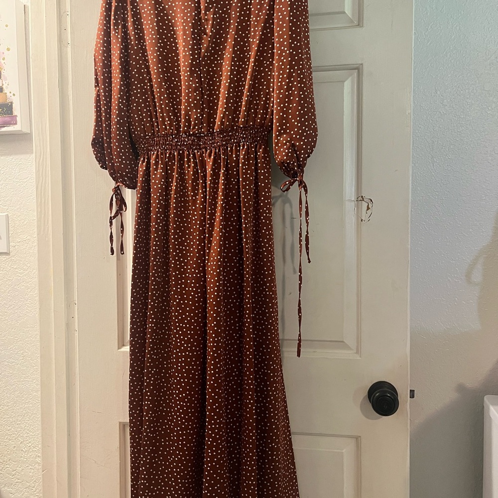 Taylor Brown Long Sleeve Polka Dot Dress - Picture 3 of 3